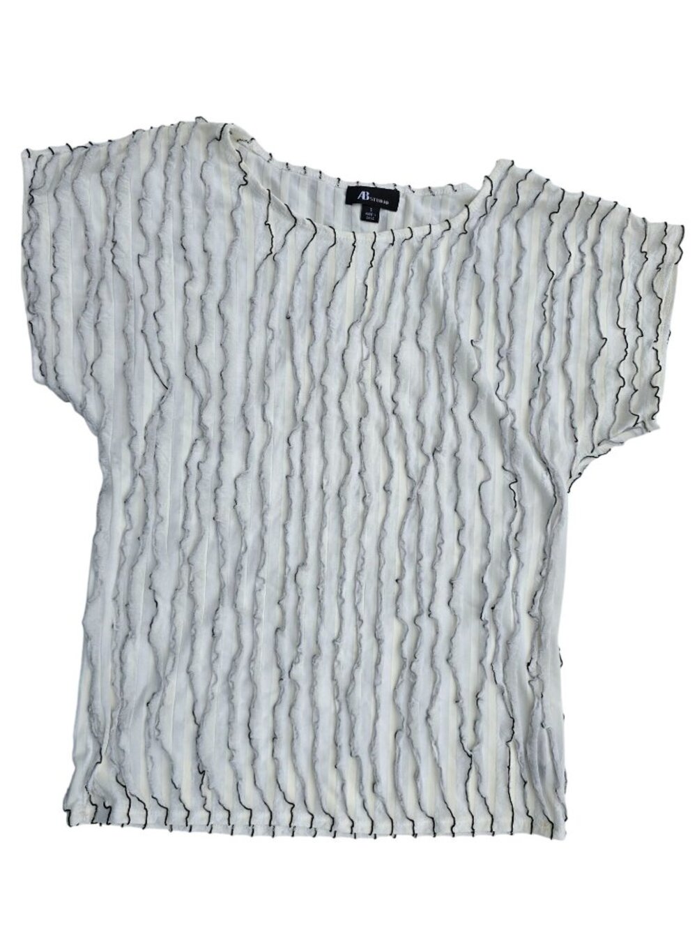 Textured White & Black Short-Sleeve Womens Top By AB Studio Size S